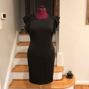 Black cocktail dress with flutter sleeves